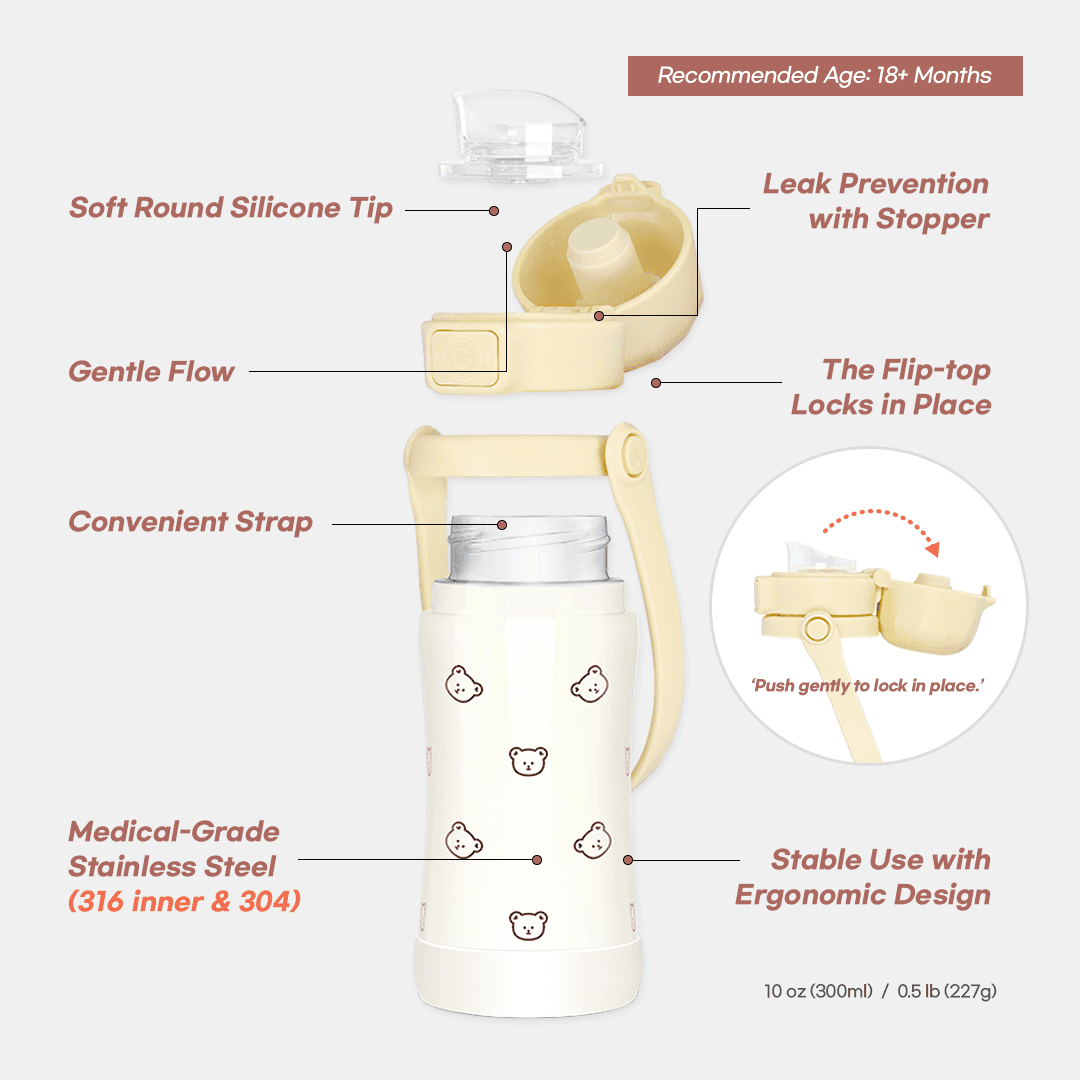 Grosmimi PPSU Straw Cup with handles, one-touch cap, and silicone straw — 6 month feeding essentials