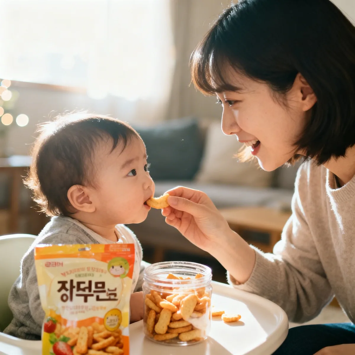 Mother and baby in warm lifestyle photo, Best Korean Baby Snacks for Babies and Toddlers (B